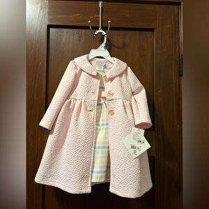 New BlueBeri Boulevard pastel striped dress and coat 24 months
